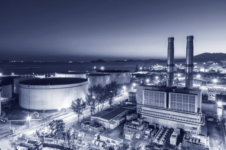 Power plant in Hong Kong at duskのeditorial素材