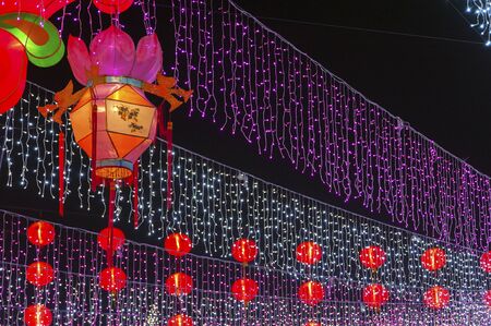 Red Chinese lantern for mid autumn festivalの写真素材