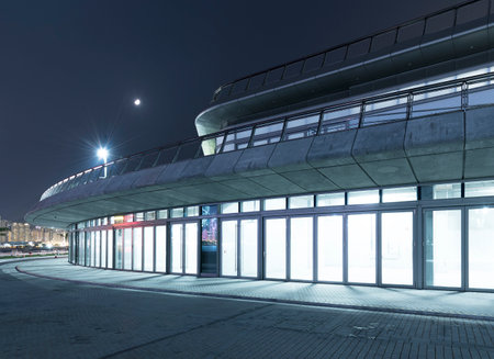 The entrance of shopping mall at nightのeditorial素材