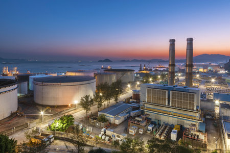 Power plant in Hong Kong at duskのeditorial素材