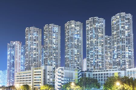 high rise residential building in Hong Kong city at nightの写真素材