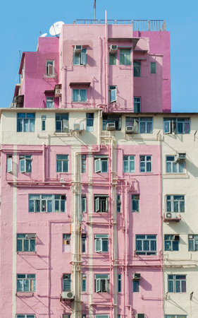 Colorful residential building in Hong Kong cityのeditorial素材
