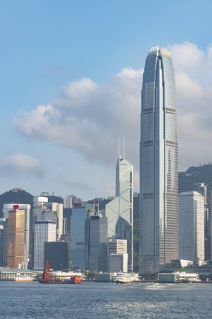 Skyscraper and harbor in Hong Kong cityの写真素材