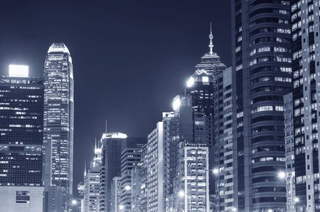 Skyline of midtown of Hong Kong city at nightの写真素材