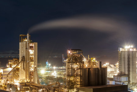 Night scene of exterior of chemical factoryのeditorial素材