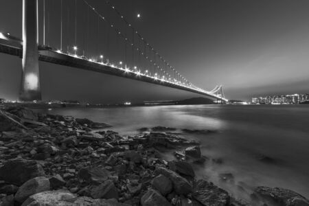Tsing Ma bridge in Hong Kong at duskの写真素材