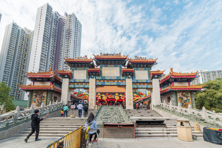 Hong Kong, China - March 01, 2018 : Tourist visiting Wong Tai Sin Temple in Kowloon in Hong Kong cityのeditorial素材