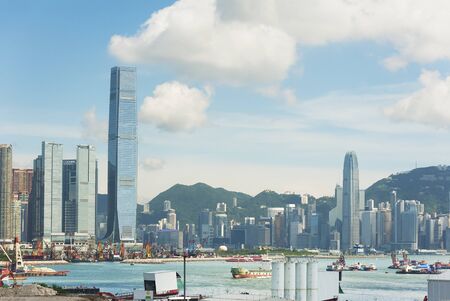 Skyline of Victoria Harbor of Hong Kong cityの写真素材