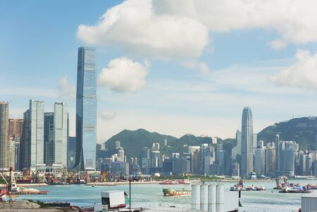 Skyline of Victoria Harbor of Hong Kong city