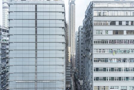Exterior of high rise building in downtown of Hong Kong city