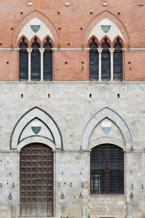Exterior of Piazza del Campo in the historic center of Siena, Tuscany, Italy, Europeのeditorial素材