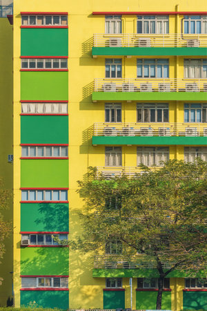 Exterior of colorful residential building in Hong Kong cityのeditorial素材