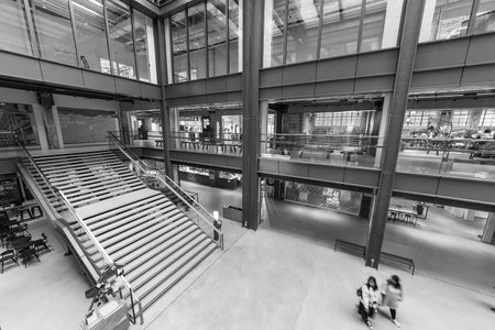 Hong Kong, China - November 08, 2019 : The interior view of shopping mall The Mills. The Mills is a landmark revitalization project, it witnessed the manufacturing heyday in the 1960s.のeditorial素材