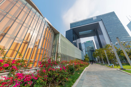Hong Kong, China - April 03, 2017 : Central Government Complex in Hong Kong. Located at the Tamar site and construction completed in 2012.のeditorial素材