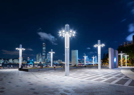 Public park in downtown of Hong Kong city at night