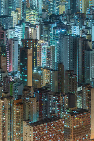 Night scene of aerial view of Hong Kong Cityのeditorial素材