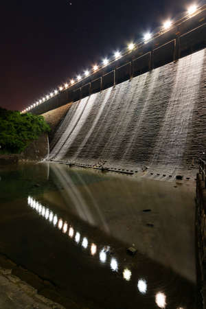 Night scene of dam in Tai Tam reservoir, Hong Kongの写真素材