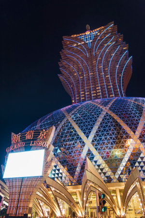 Macau, China - April 01, 2016: Grand Casino Lisboa in Macau. Macau is the world's top casino market and Casino Lisboa is one of the most well known casinos in the city.のeditorial素材