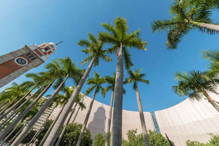 Clock tower and cultural centre in Tsim Sha Tsui district, Hong Kong cityの写真素材