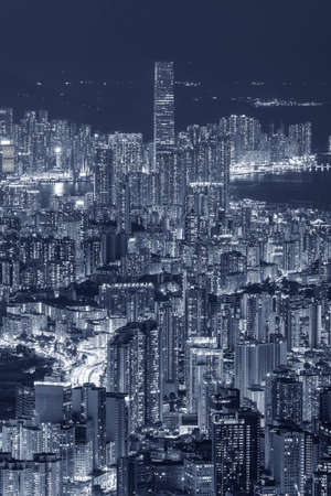 Aerial view of Hong Kong city at nightの写真素材
