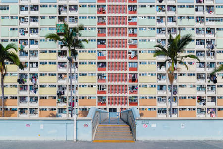 Exterior of high rise residential building of public estate in Hong Kong cityの写真素材