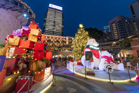 Hong Kong, China - December 22, 2020 : Visitor gather at 1881 Heritage or former Marine Police Headquarters market square for Christmas day and Happy New Year.のeditorial素材
