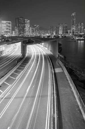 Night traffic in urban area of Hong Kong cityの写真素材