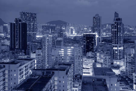 Night scenery of downtown district of Hong Kong cityの写真素材