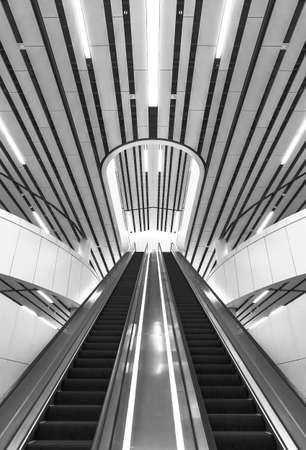 Interior view of escalator in modern architectureの写真素材