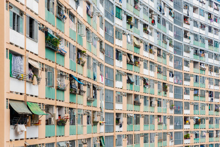 Exterior of high rise residential building of public estate of Hong Kong cityのeditorial素材