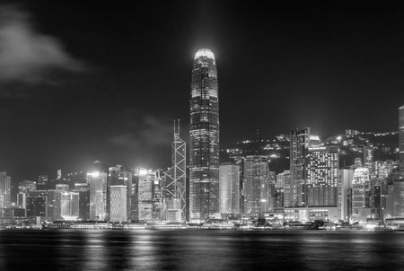 Night scenery of Victoria Harbor of Hong Kong city