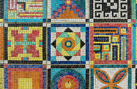 Colorful mosaic pattern on floor surface. Architecture abstract backgroundの写真素材