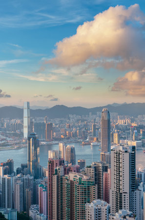 Skyline of Victoria harbor of Hong Kong cityの写真素材
