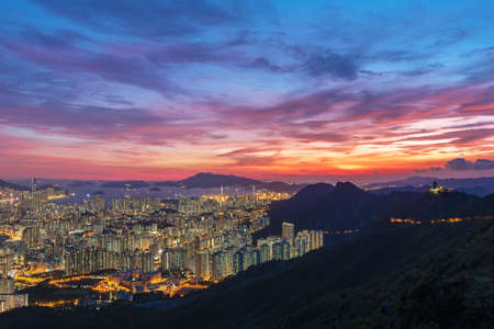 Idyllic landscape of sunset over Hong Kong cityの写真素材