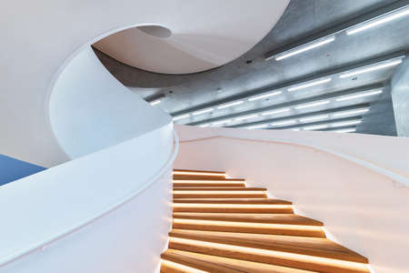 Interior view of modern spiral staircase. Contemporary architecture abstract backgroundの写真素材