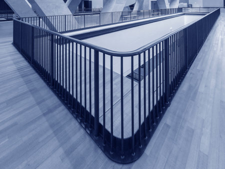 Metallic banister in modern architecture. Interior abstract backgroundの写真素材