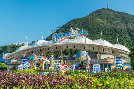 Hong Kong, China - July 24, 2022 : Entrance of Ocean Park Hong Kong. Ocean Park is an animal theme park and is one of the famous theme parks in Hong Kong.のeditorial素材