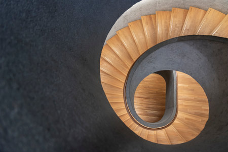 Modern spiral staircase. Contemporary architecture abstract backgroundの写真素材