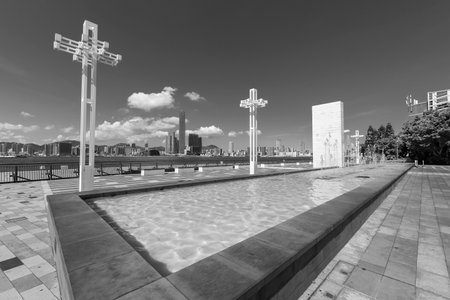 Public park in downtown of Hong Kong cityの写真素材