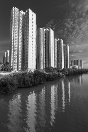 High rise residential building in Hong Kong cityの写真素材