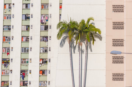Exterior of residential building of public estate in Hong Kong cityの写真素材