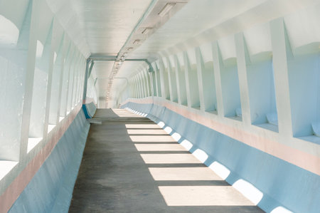 Interior view of empty modern pedestrian walkwayの写真素材