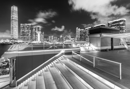 Night scenery of skyline of downtown of Hong Kong cityのeditorial素材