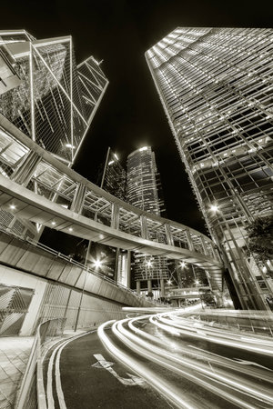 Skyscraper and traffic in downtown district in Hong Kong cityの写真素材