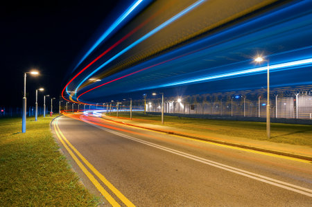 Light trails of traffic at nightの写真素材