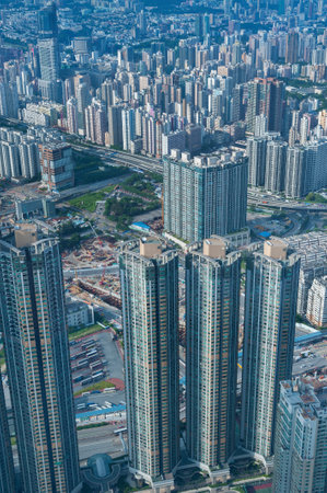 Aerial view of downtown of Hong Kong cityの写真素材