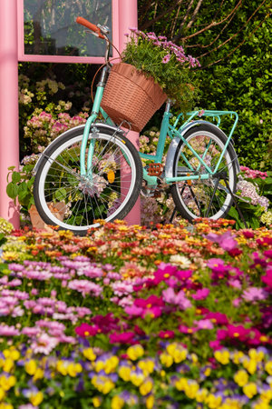 bicycle in flower lane. street or garden decoration ideaの写真素材
