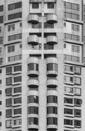 Exterior of high rise residential building in Hong Kongの写真素材