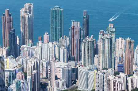 Aerial view of downtown district of Hong Kong cityの写真素材