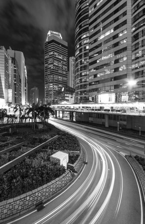 Night scenery of downtown district of Hong Kong cityの写真素材
